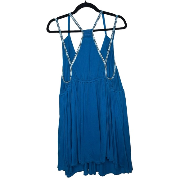 Free People Lovers Cove Embroidered Turquoise Mini Dress Large - Picture 8 of 16